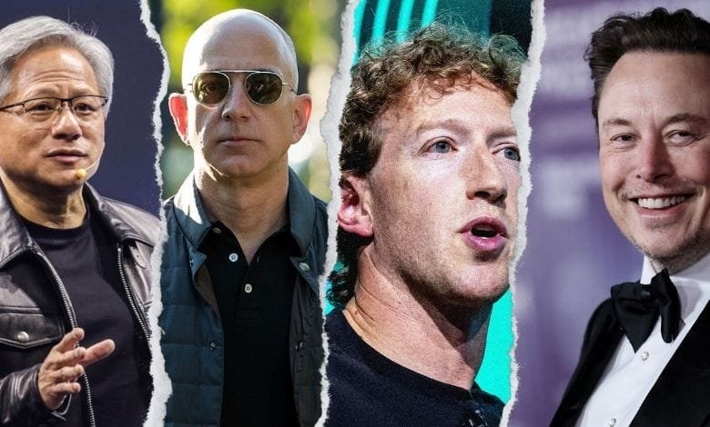 Jensen Huang, Jeff Bezos, Mark Zuckerberg y Elon Musk
